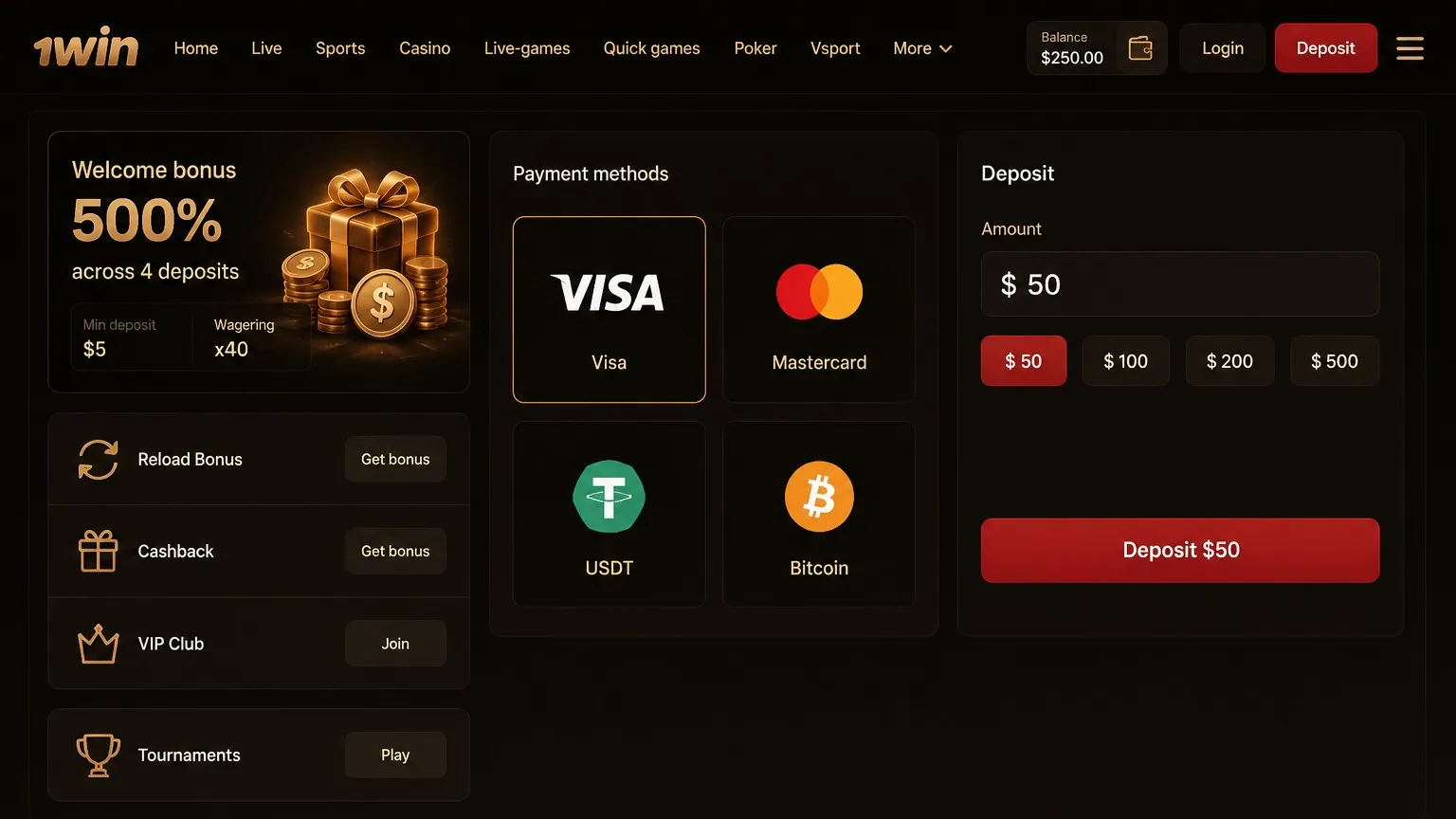 1win bet sportsbook: markets and live wagering