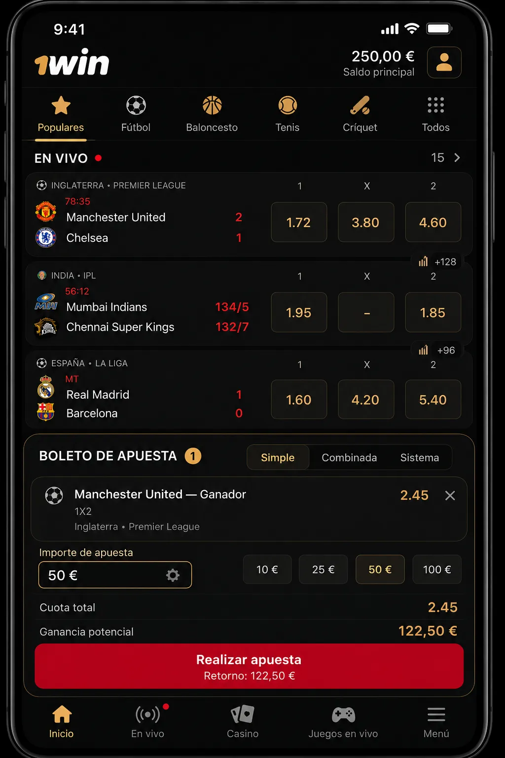 Configuración de la app, notificaciones y control de datos móviles — 1win app